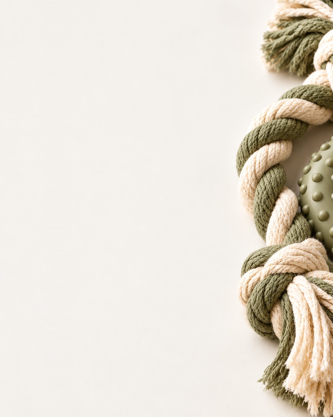 Close-up of a knotted cotton rope toy for the Bouncy department